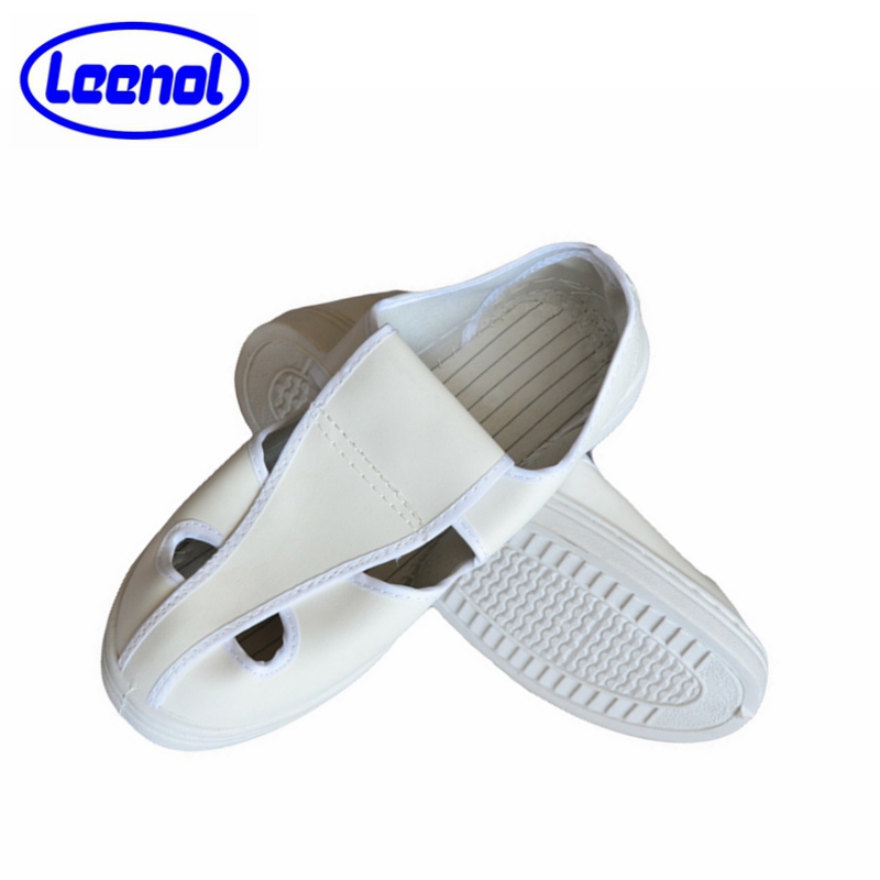 LN-1577105 Chaussures antistatiques en PVC pour salle blanche Chaussures de travail ESD respirantes à quatre trous blanches