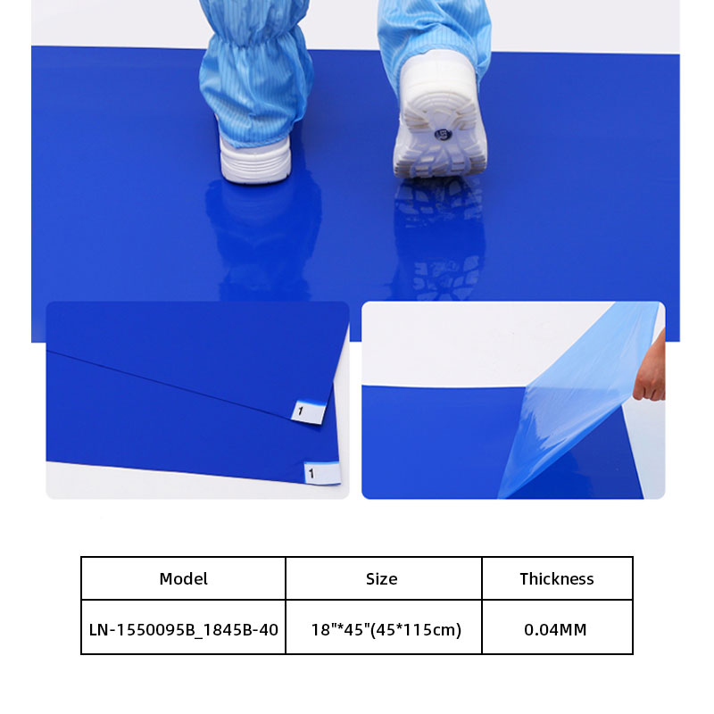 LN-1550095B_1845B-40 Tapis collant antibactérien en gros pour salle blanche Tapis collant antidérapant bleu